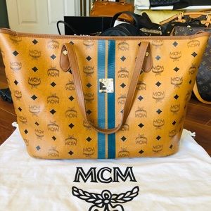 Authentic MCM Large Cognac Brown Canvas Tote Bag